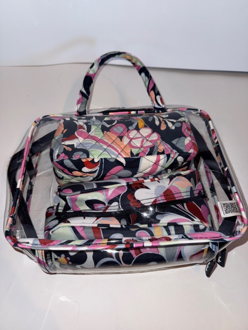 Vera Bradley Clear Travel Bag with Black, Pink, Yellow, Green Floral Print - Picture 3 of 9